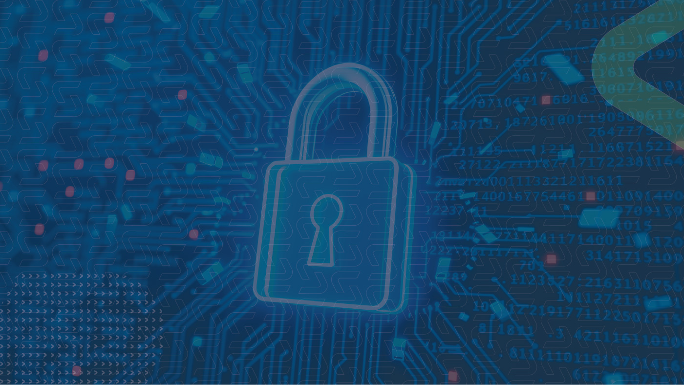 Pad lock and Cybersecurity elements in the background. Sedara Icons.