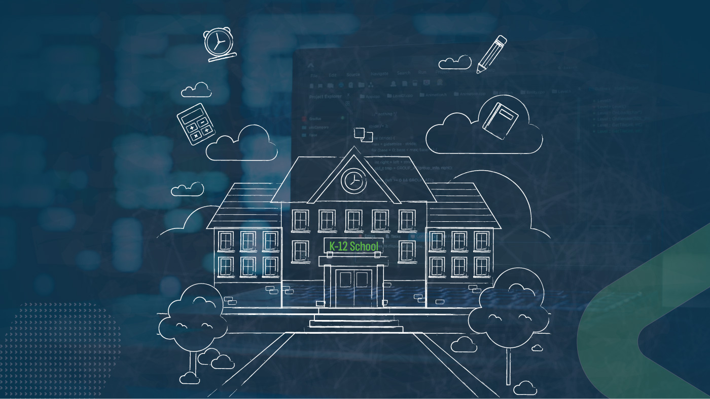 A cyber security blog's background with cyber security related element with sedara branded. A k-12 related image in the top.