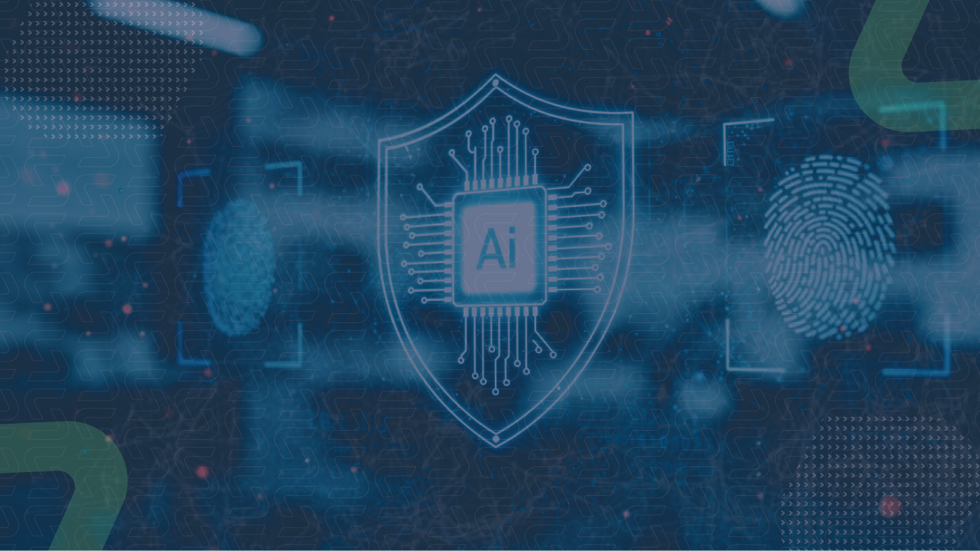 Image with AI written cybersecurity Shield with Sedara Branded elements and color.