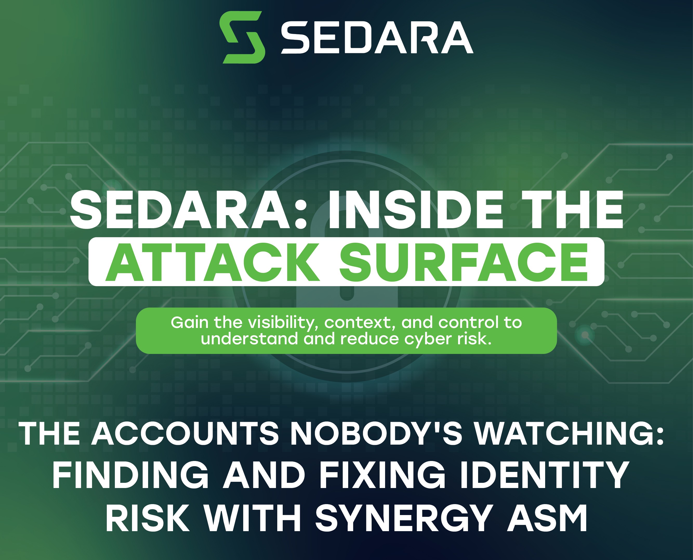 Text information about the webinar with Sedara Branded Cyber Security Elements in the background